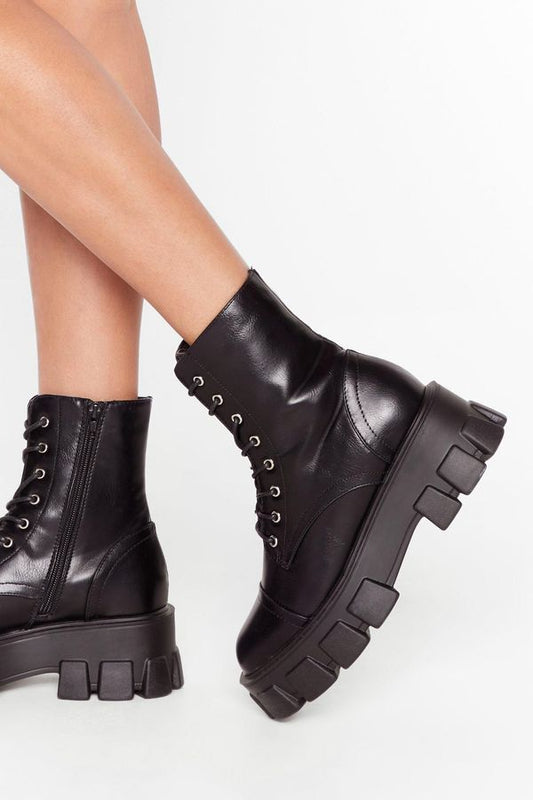 4.2 Womens Cleated Chunky Biker Boots - Black