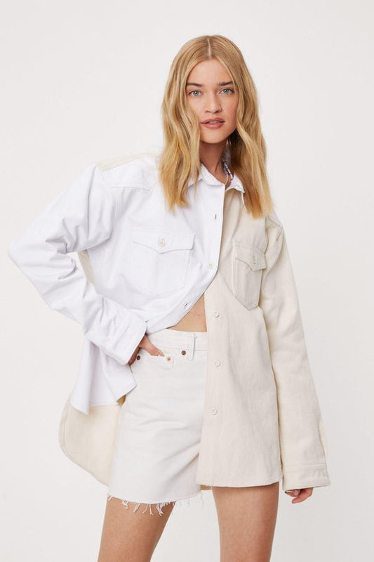 Womens Two Tone Oversized Denim Shirt - Sand - 8