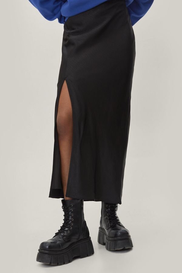 Womens Petite Bias Cut Side Split Maxi Skirt - Black - 8