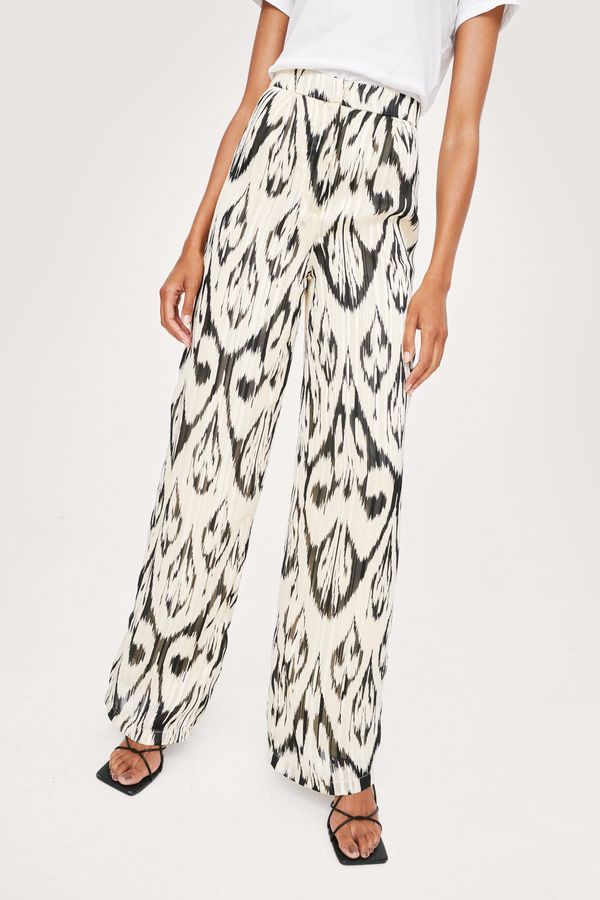 Womens Printed Chiffon Wide Leg Pants - Ivory