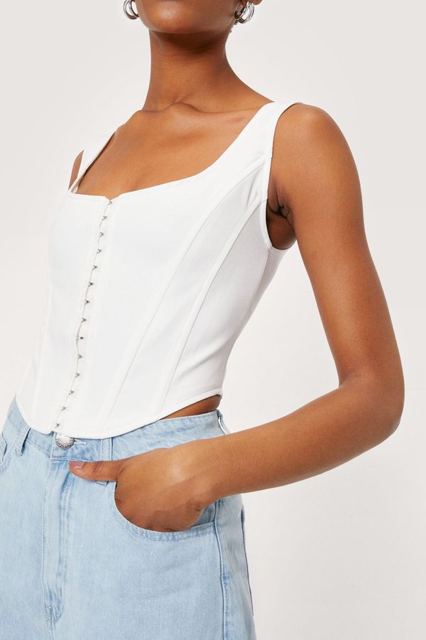 Womens Square Neck Sleeveless Cropped Corset Top - White