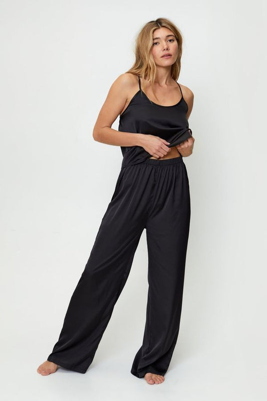 4.1 Womens Satin Lace Trim Cami Pants Pajama Set