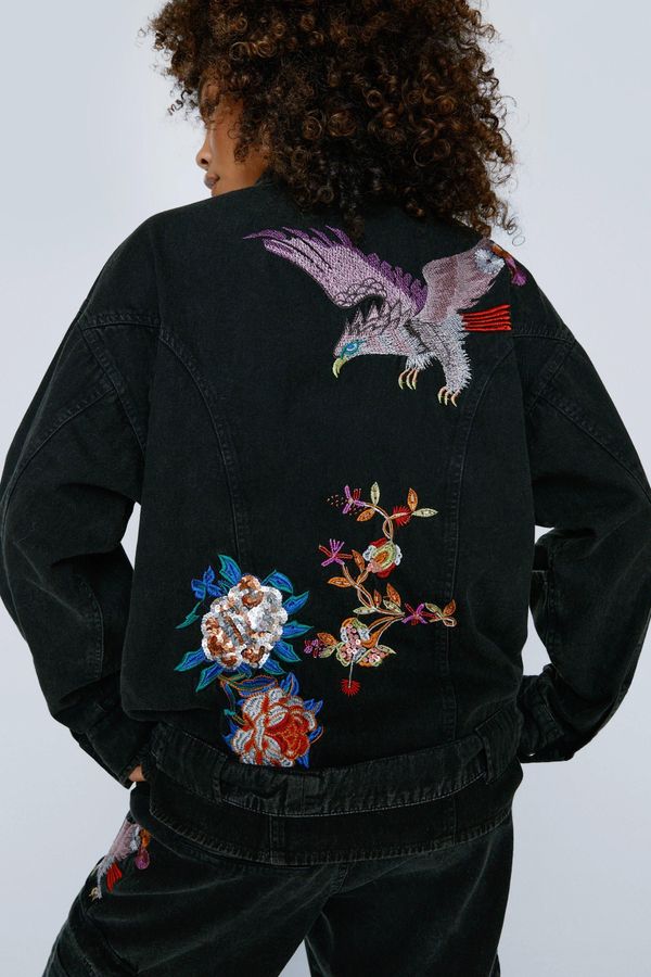 4.2 Womens Embroidered Beaded Oversized Pocket Shacket