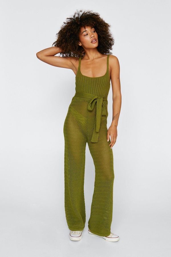 4.2 Womens Crochet Mesh Stitch Ribbed Strappy Jumpsuit