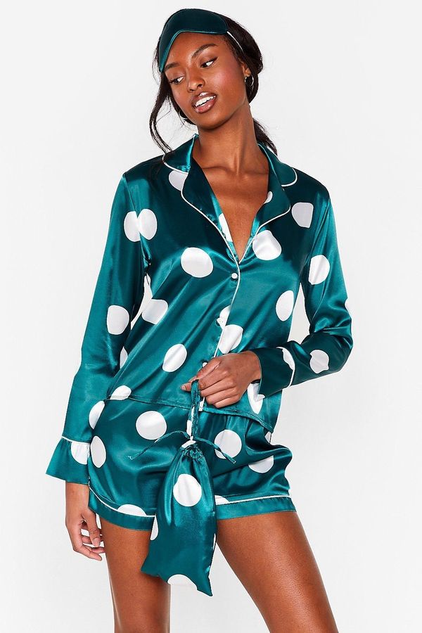 Womens Polka Dot Satin Pajama 6-Pc Set - Emerald