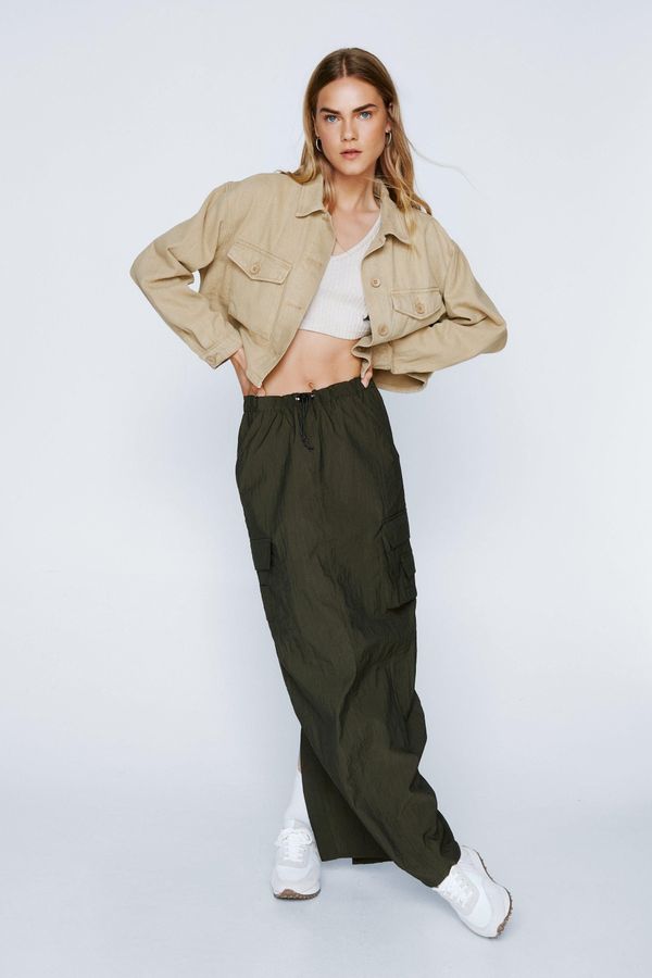 4.1 Womens Twill Cropped Button Down Shacket